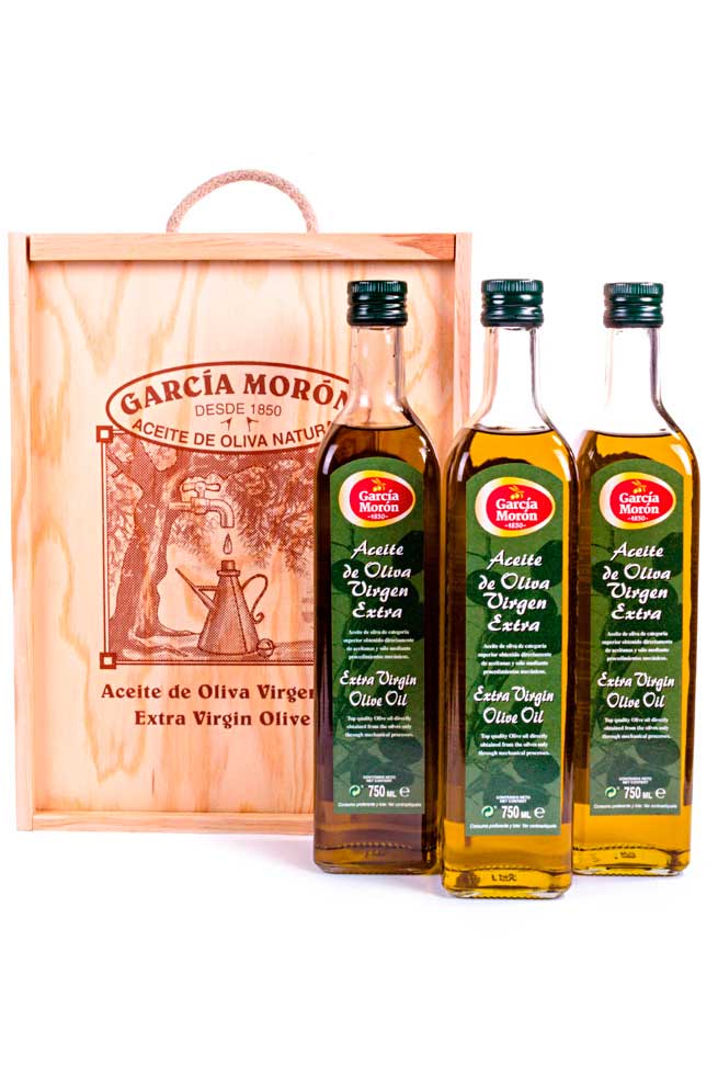 El producto del fruto del olivo, estuche de madera de García Morón